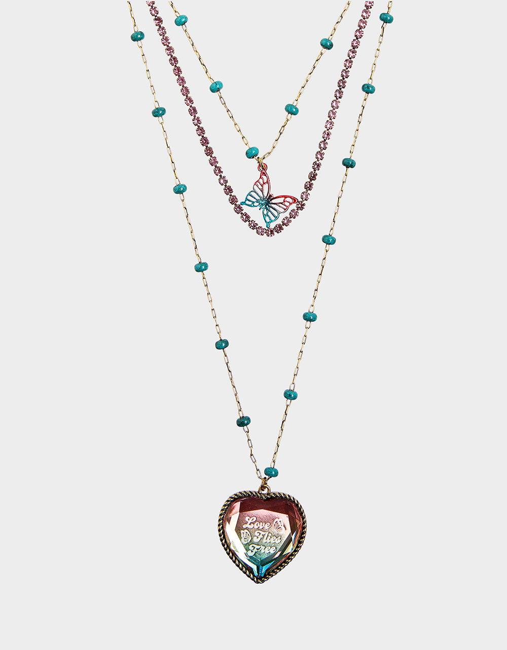Boho Butterfly Layered Necklace with Ombre Finish & Adjustable Clasp