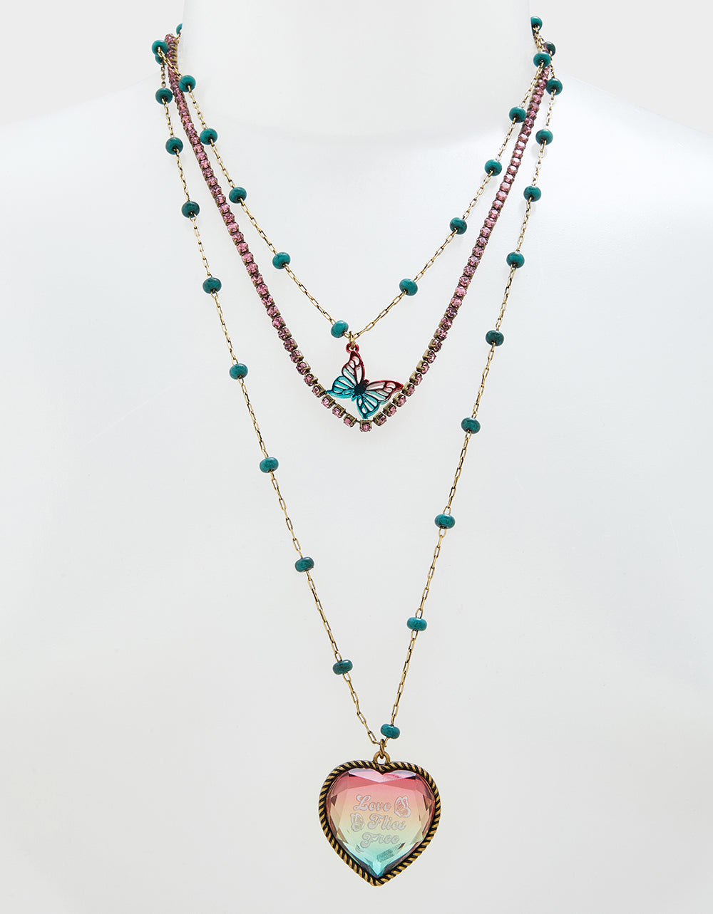 Boho Butterfly Layered Necklace with Ombre Finish & Adjustable Clasp