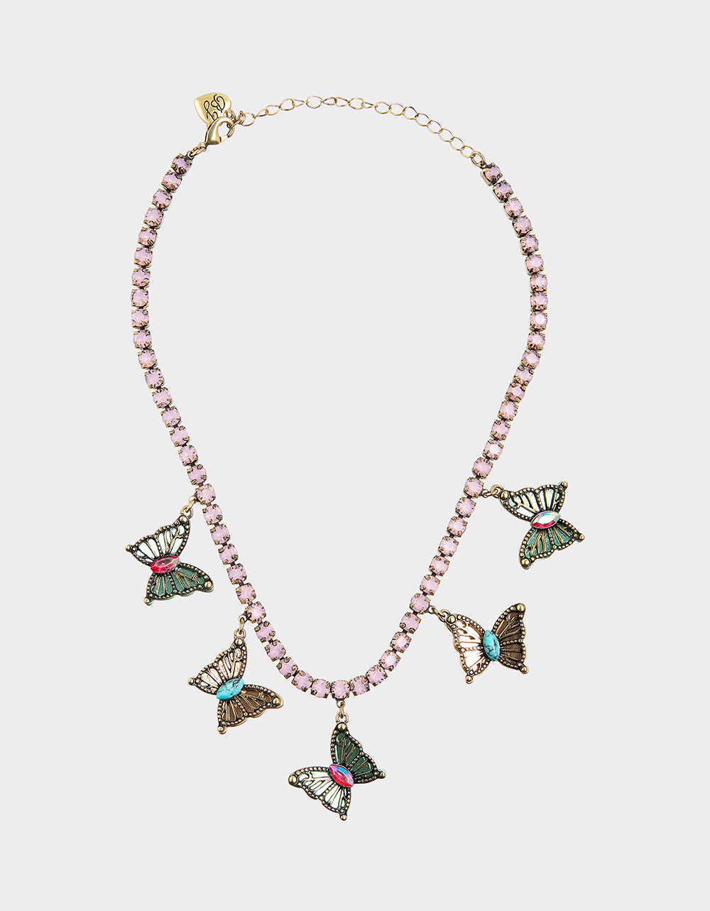 Boho Butterfly Adjustable Brass Necklace with Glass Stones