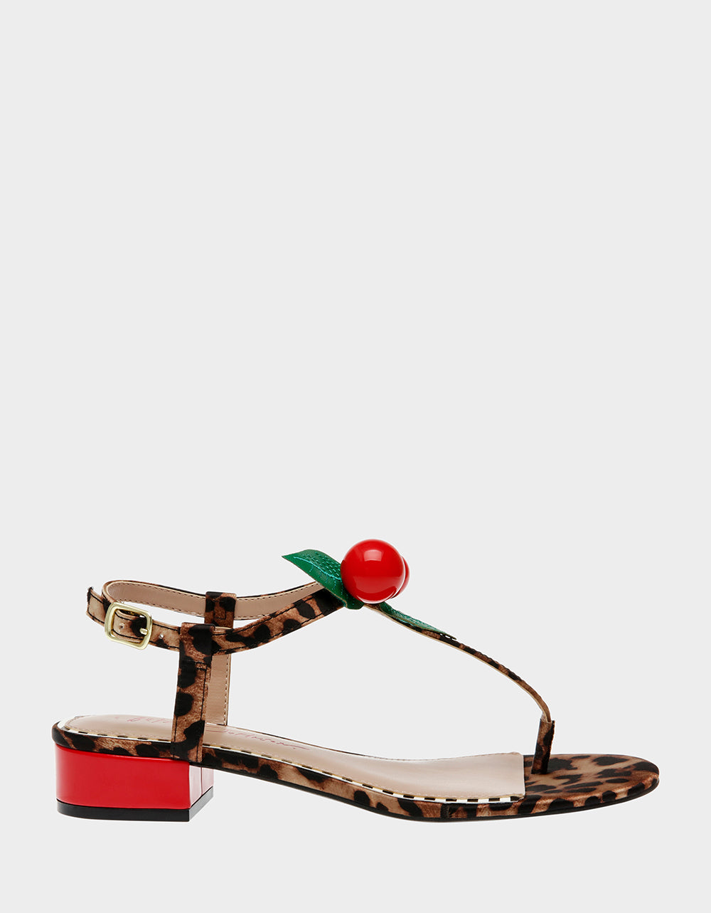 Betsey Johnson ASBURY Leopard Print Block Heel Sandal with Cherry Embellishments