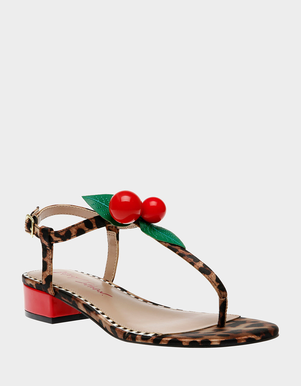 Betsey Johnson ASBURY Leopard Print Block Heel Sandal with Cherry Embellishments