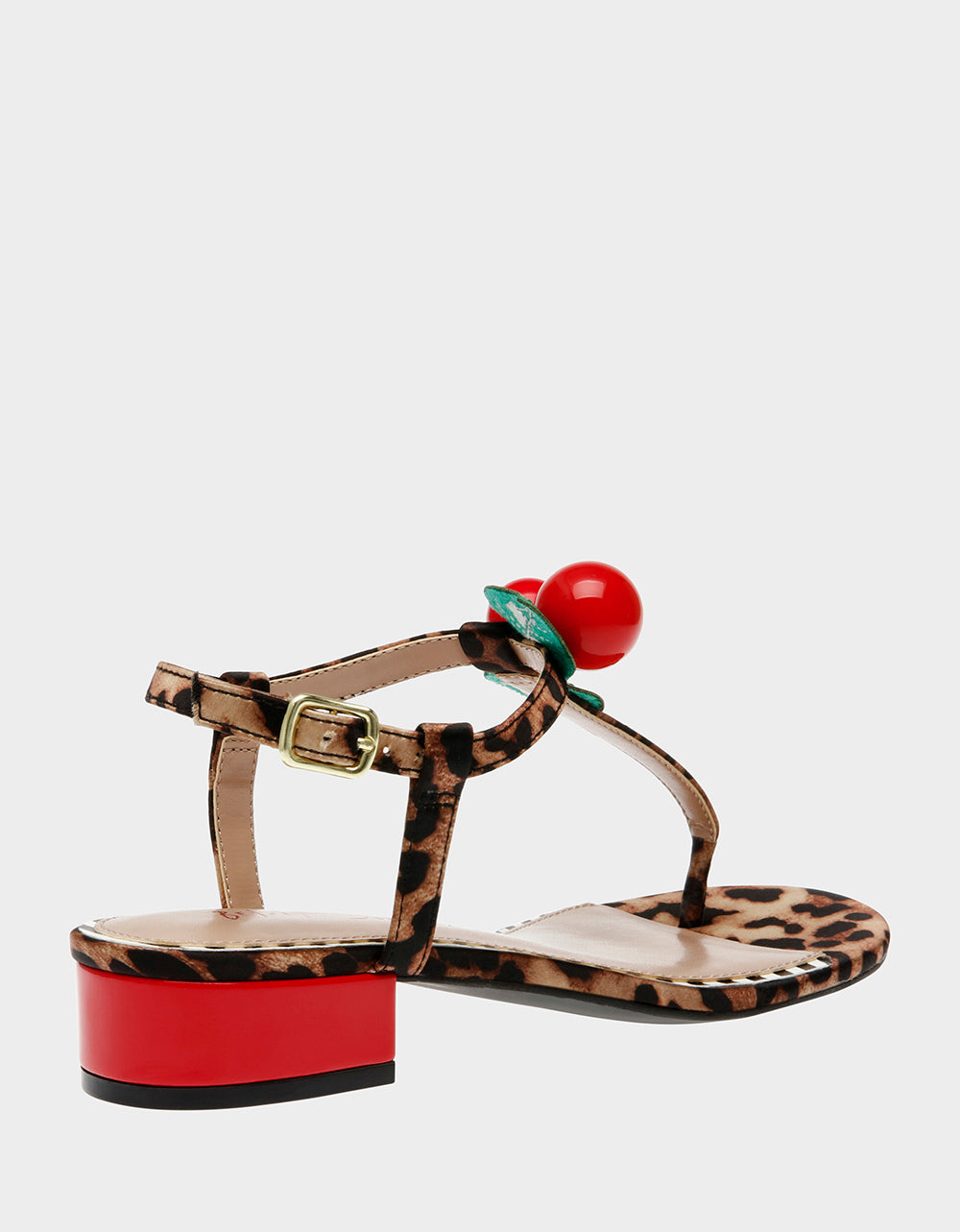 Betsey Johnson ASBURY Leopard Print Block Heel Sandal with Cherry Embellishments