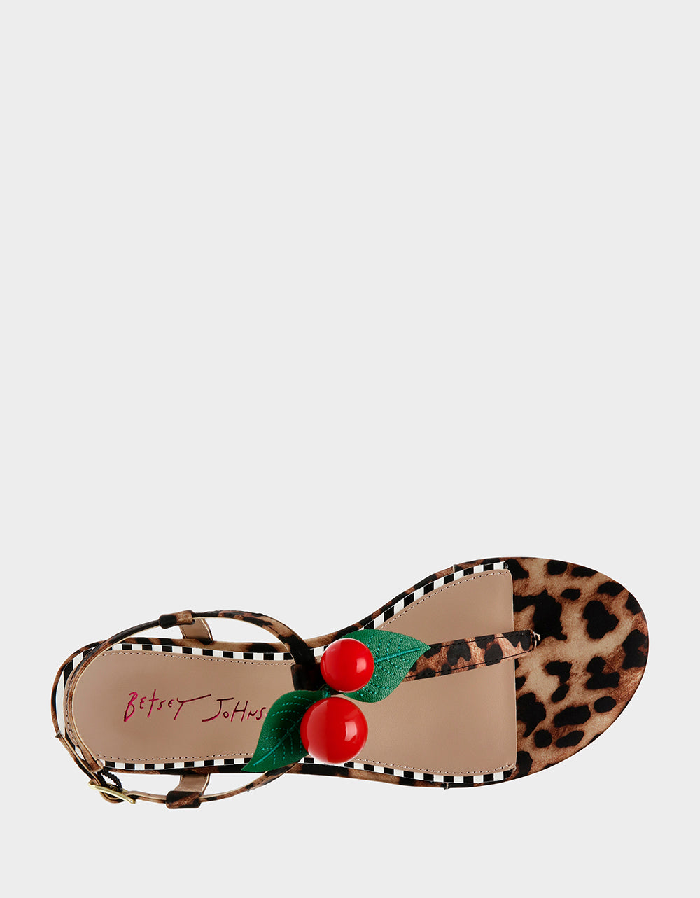 Betsey Johnson ASBURY Leopard Print Block Heel Sandal with Cherry Embellishments