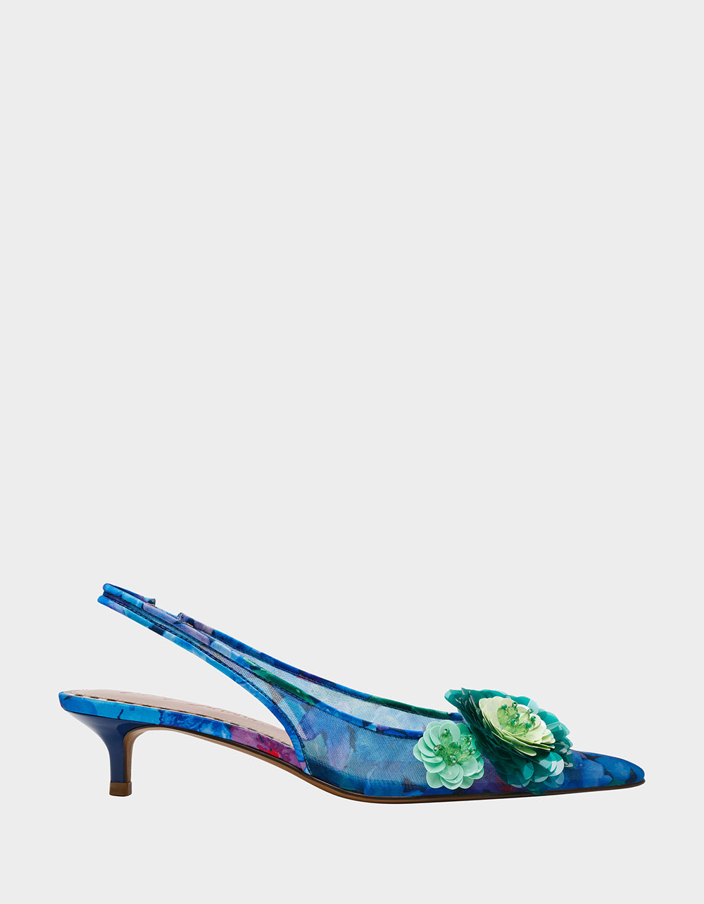 Betsey Johnson AUDREE Blue Floral Slingback Kitten Heels