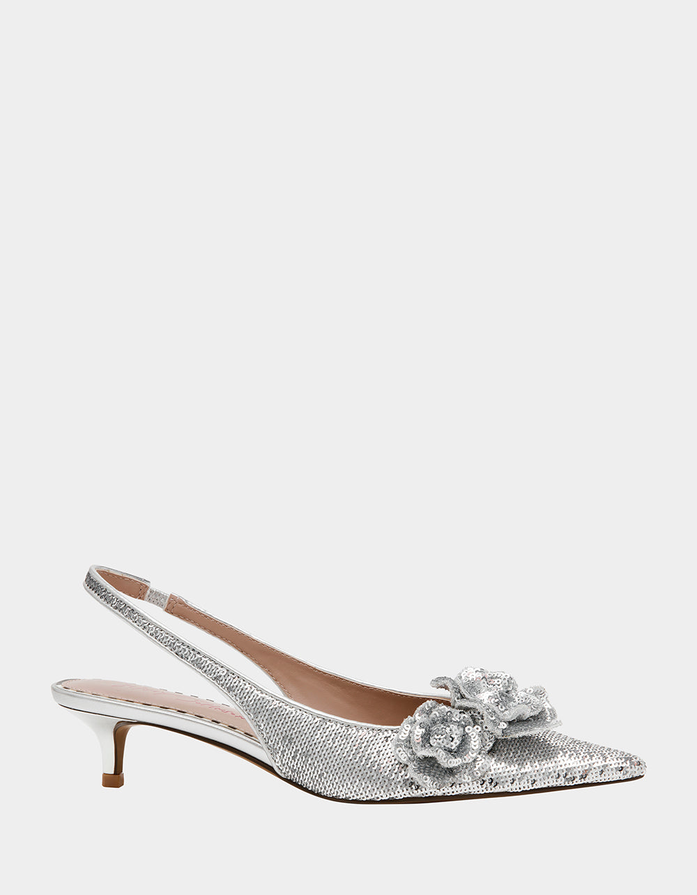 AURORRA Silver Sequin Kitten Heel Slingback Party Shoes