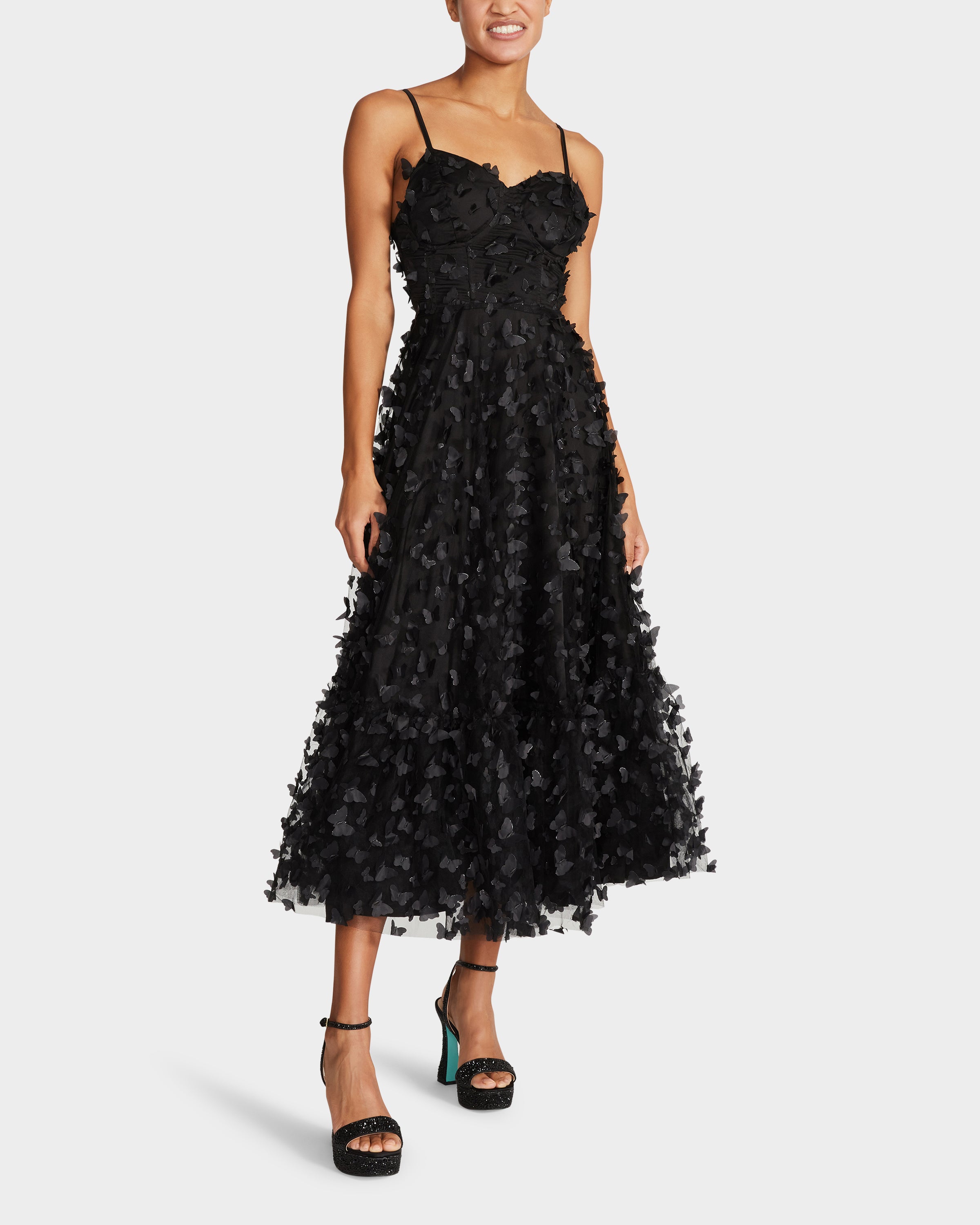 Butterfly Maxi Dress with Corset Back - Black Evening Gown