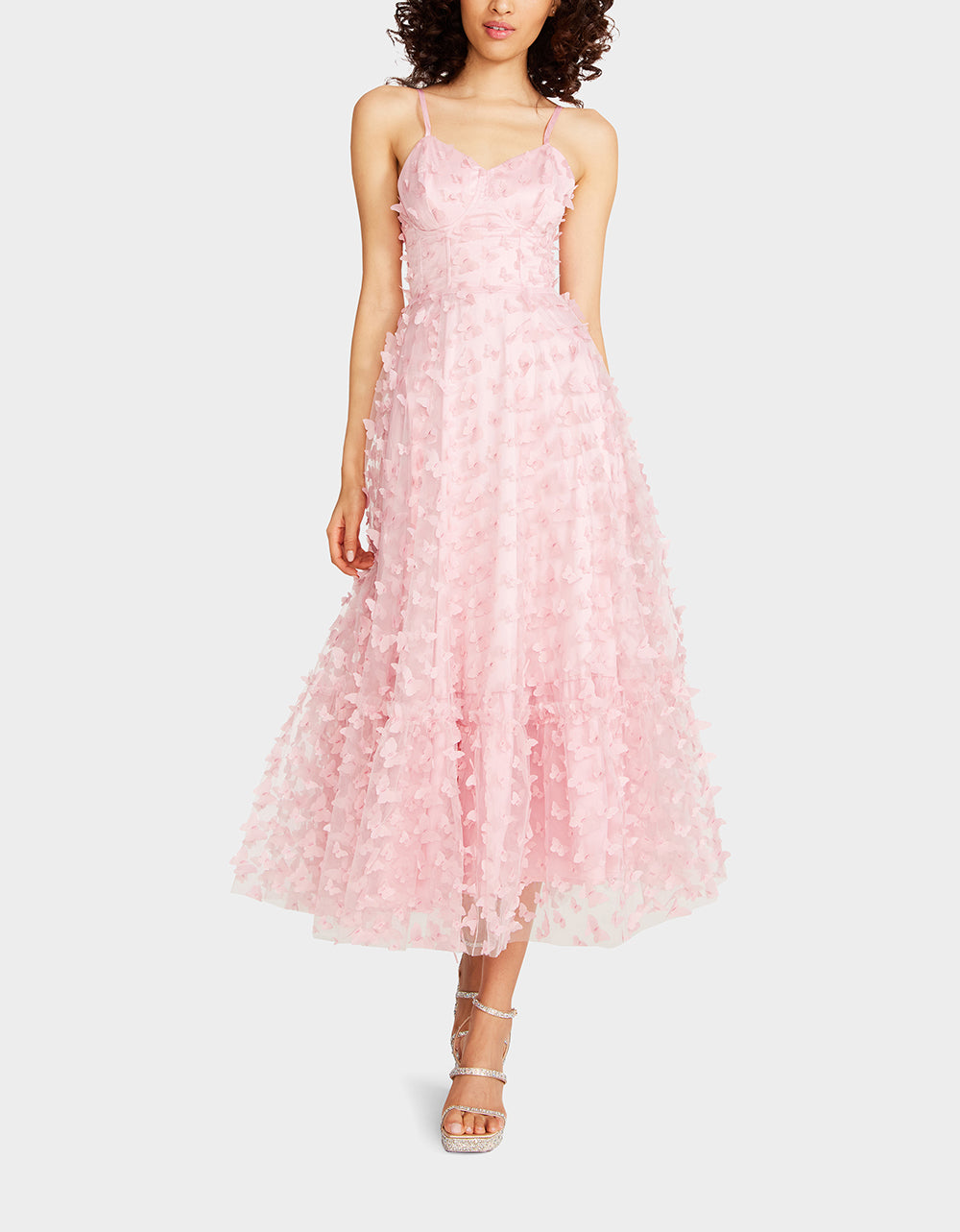 Butterfly Maxi Dress with Corset Back - Pink Floral Mesh Design