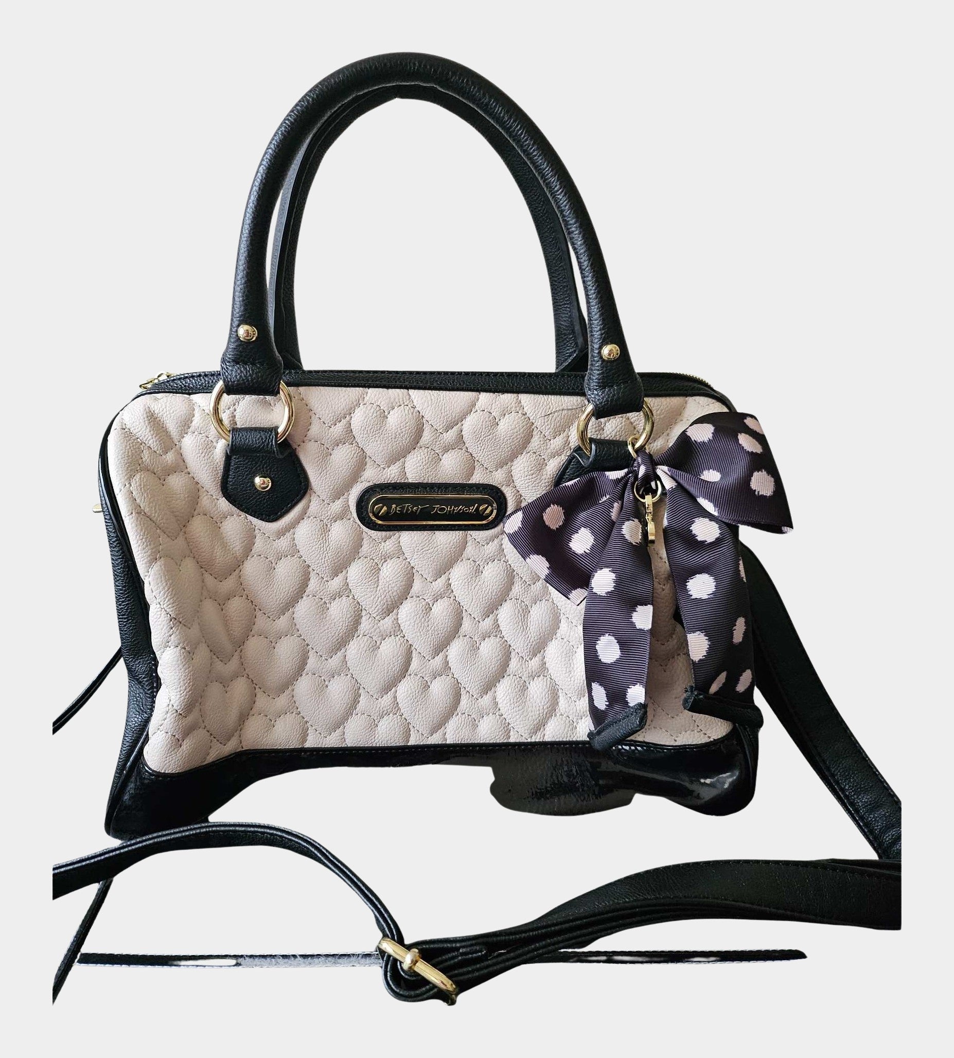 Betsey Johnson Black & White Quilted Heart Crossbody Bag