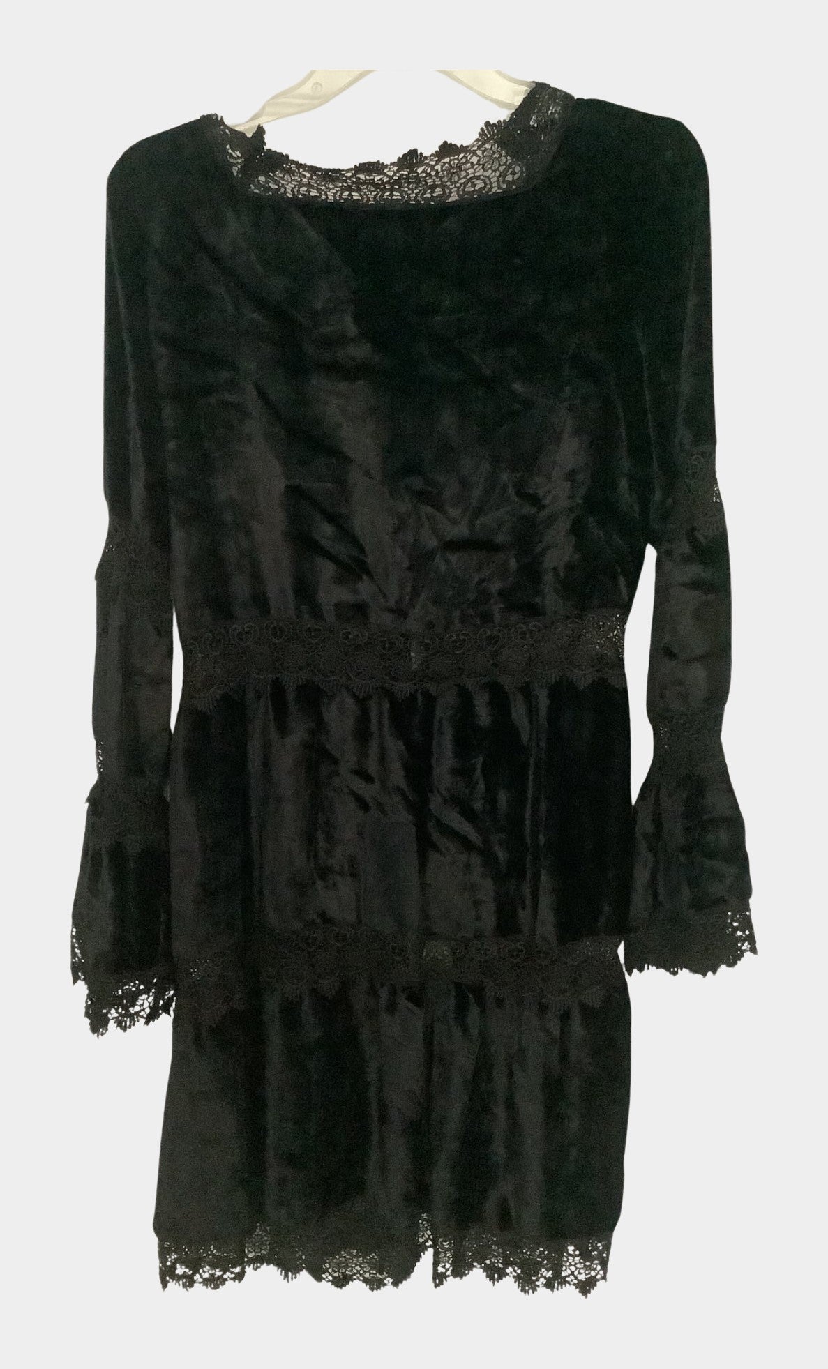 Betsey Johnson Black Velvet Lace-Trimmed Duster Cardigan S/M