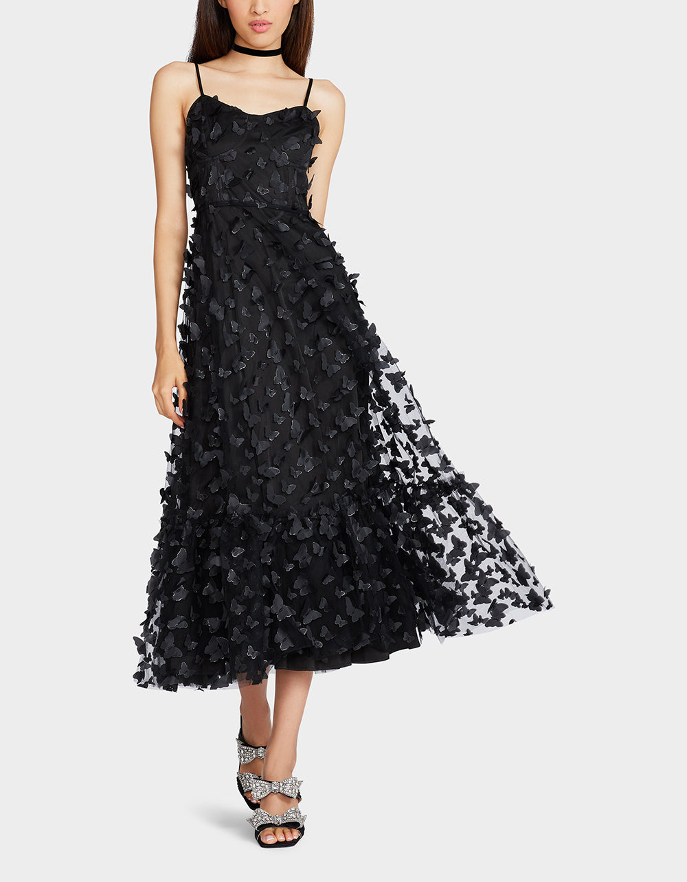 Betsey Johnson Black Butterfly Maxi Dress with Corset Back