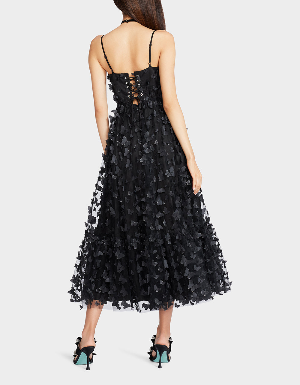 Betsey Johnson Black Butterfly Maxi Dress with Corset Back