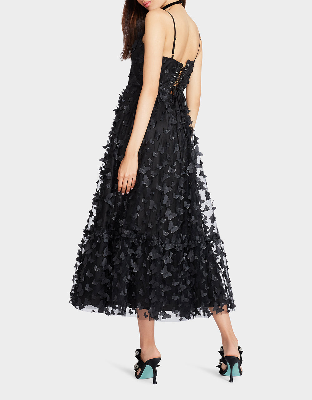Betsey Johnson Black Butterfly Maxi Dress with Corset Back