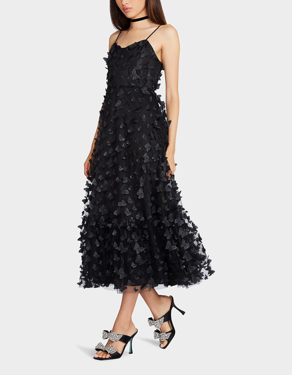 Betsey Johnson Black Butterfly Maxi Dress with Corset Back