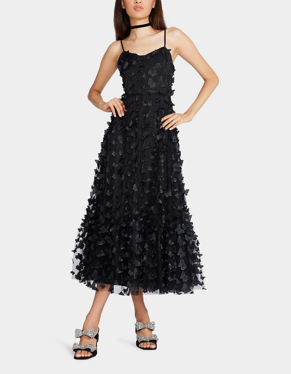 Betsey Johnson Black Butterfly Maxi Dress with Corset Back