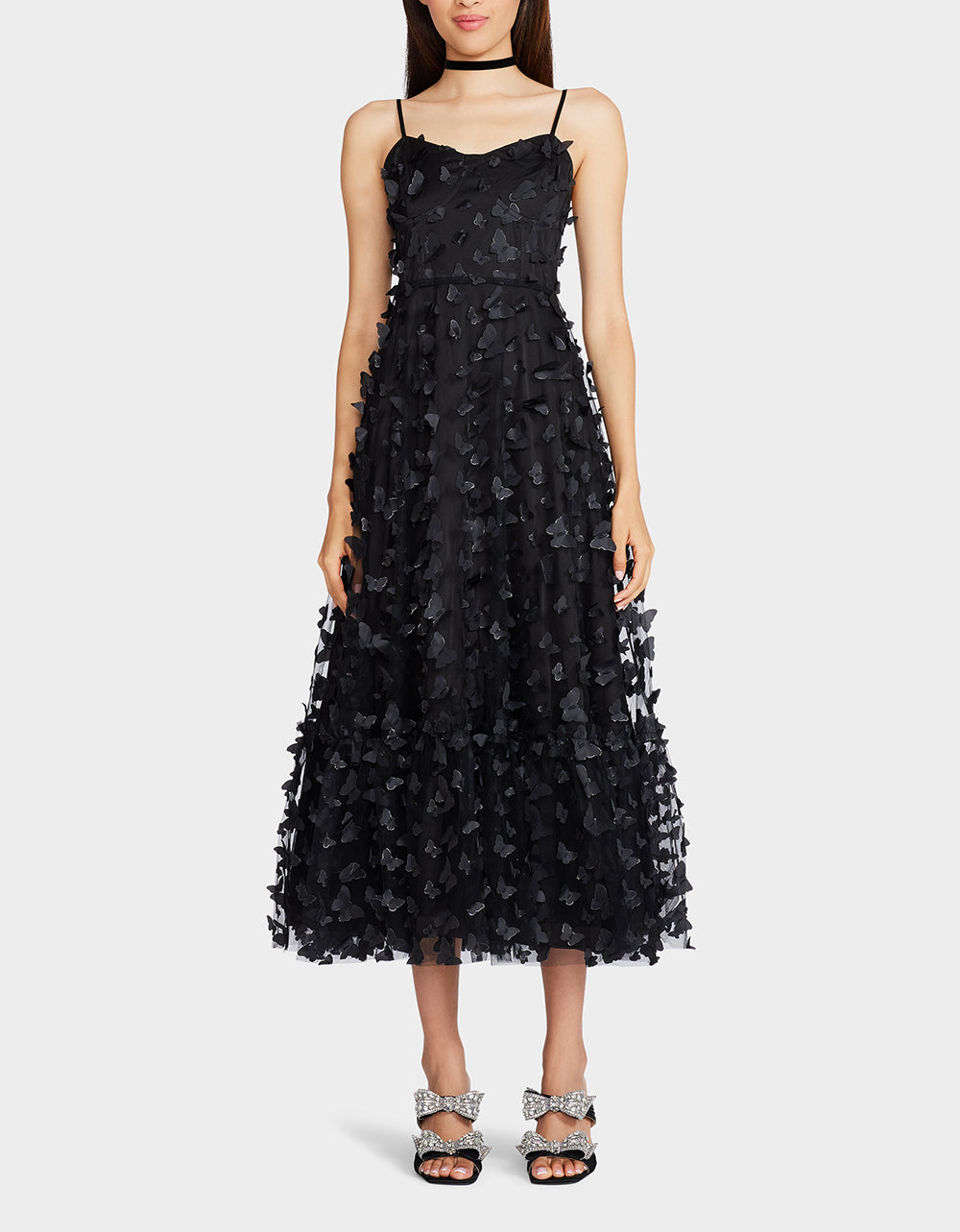 Betsey Johnson Black Butterfly Maxi Dress with Corset Back