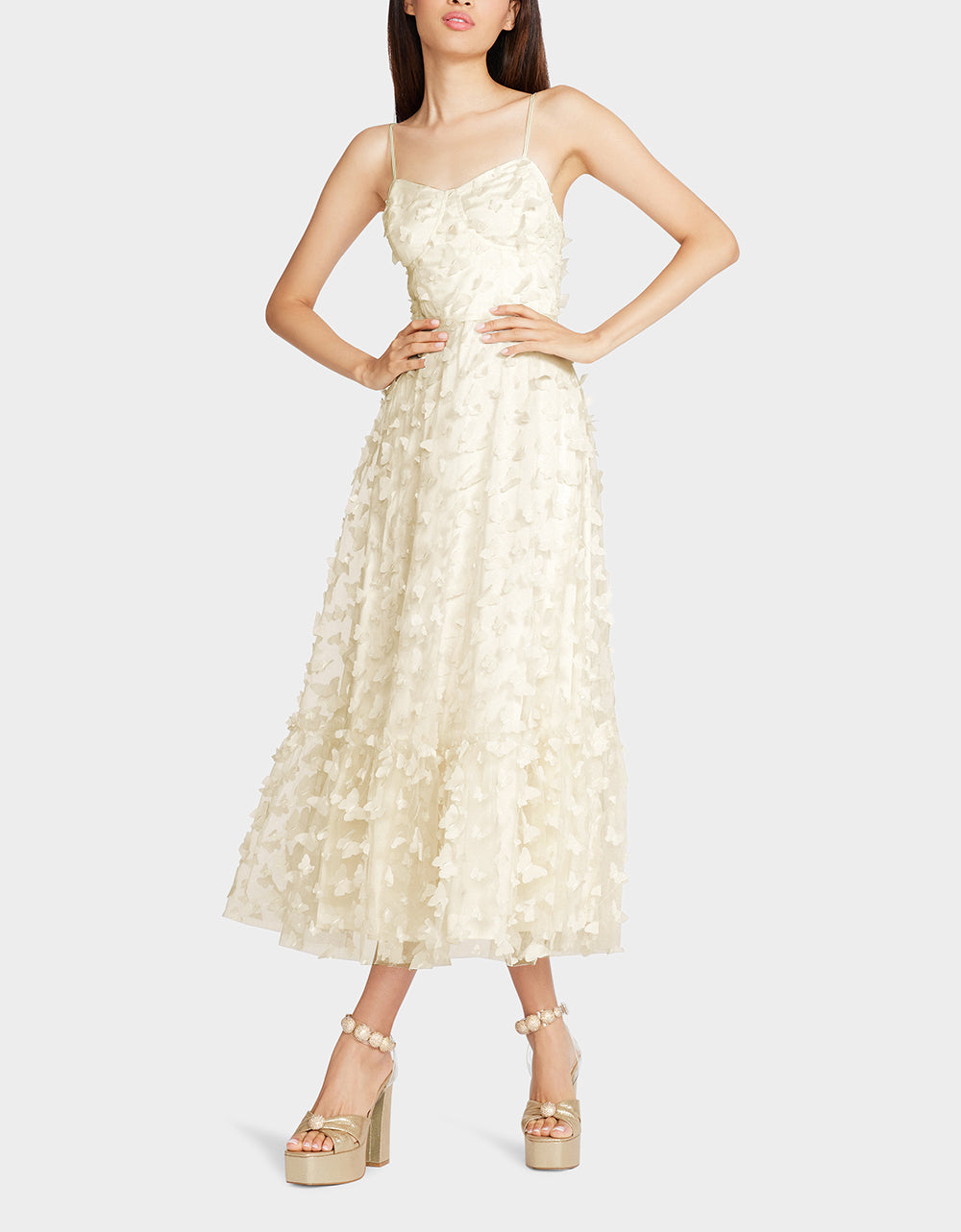 Betsey Johnson Butterfly Maxi Dress with Corset Back - Cream