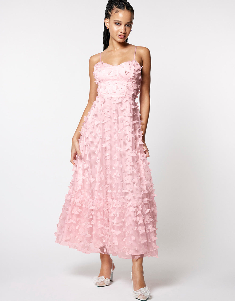 Betsey Johnson Pink Butterfly Maxi Dress with Corset Back