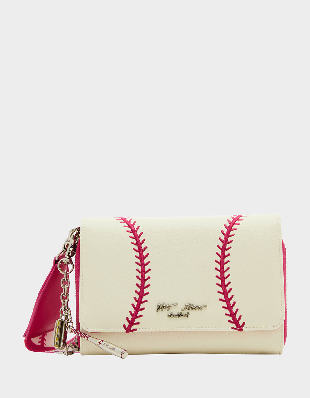 Betsey Johnson White Baseball Wallet on Chain with Crossbody Strap
