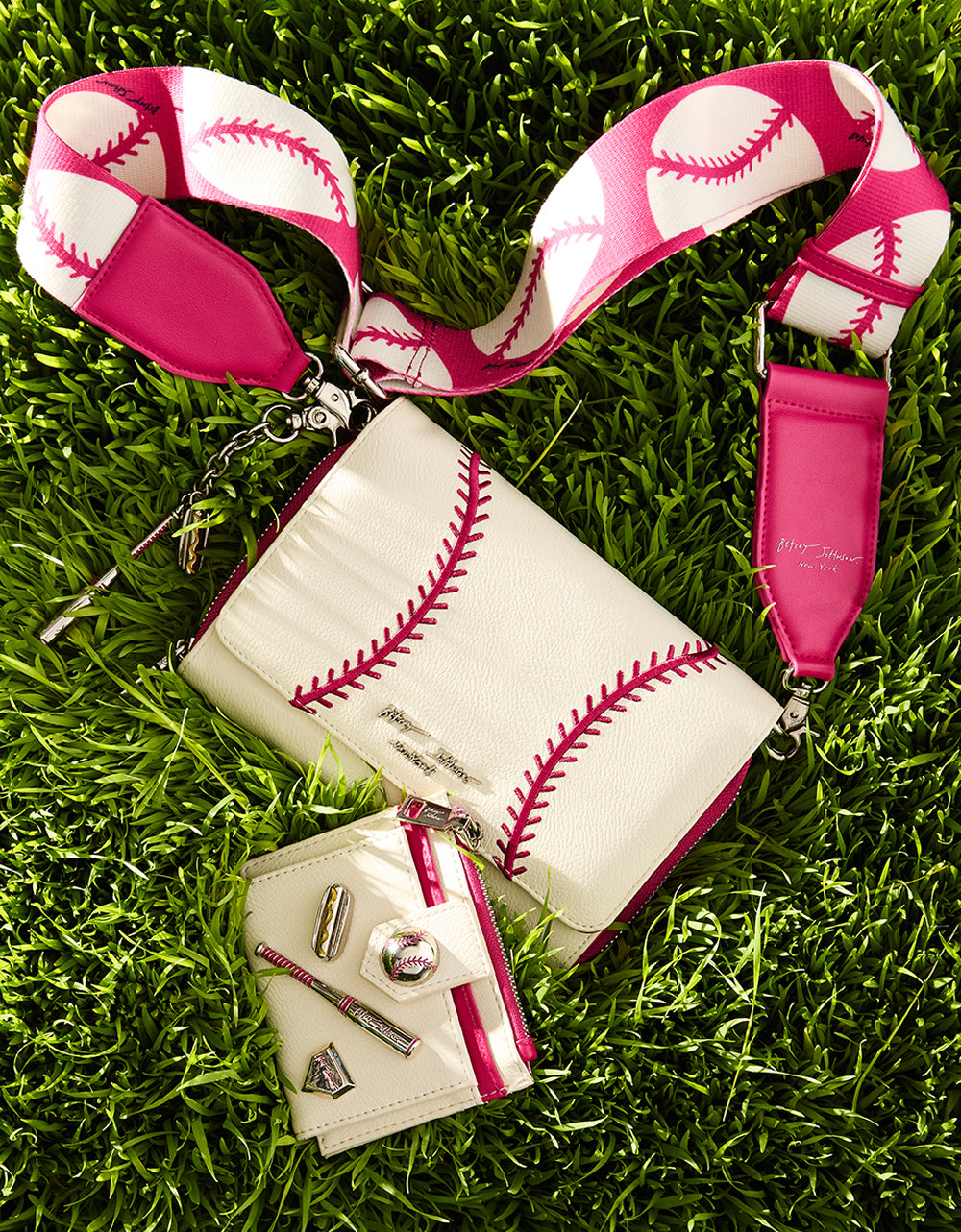 Betsey Johnson White Baseball Wallet on Chain with Crossbody Strap
