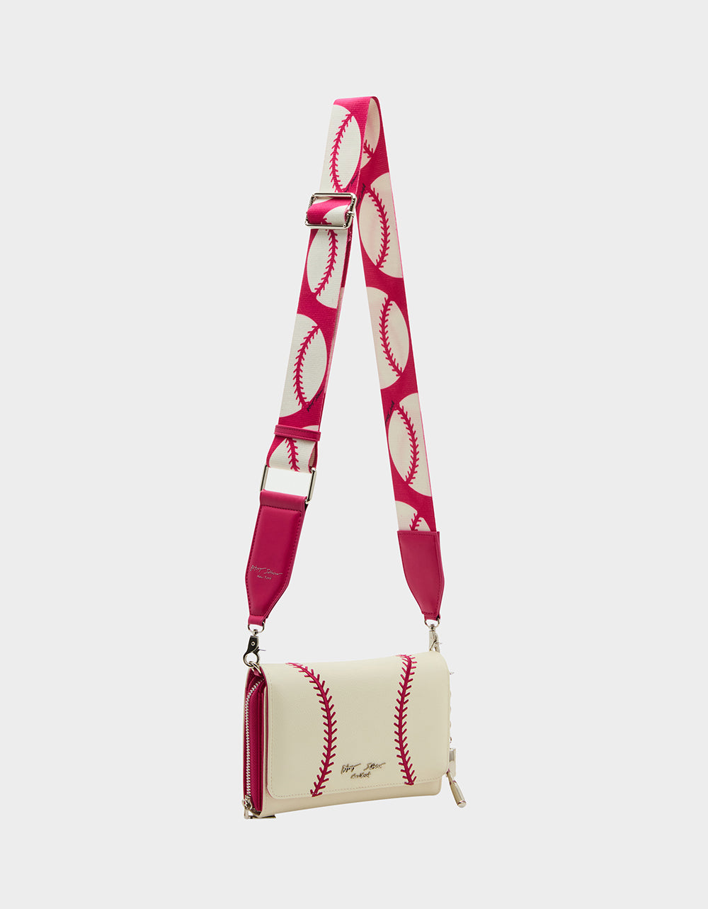 Betsey Johnson White Baseball Wallet on Chain with Crossbody Strap