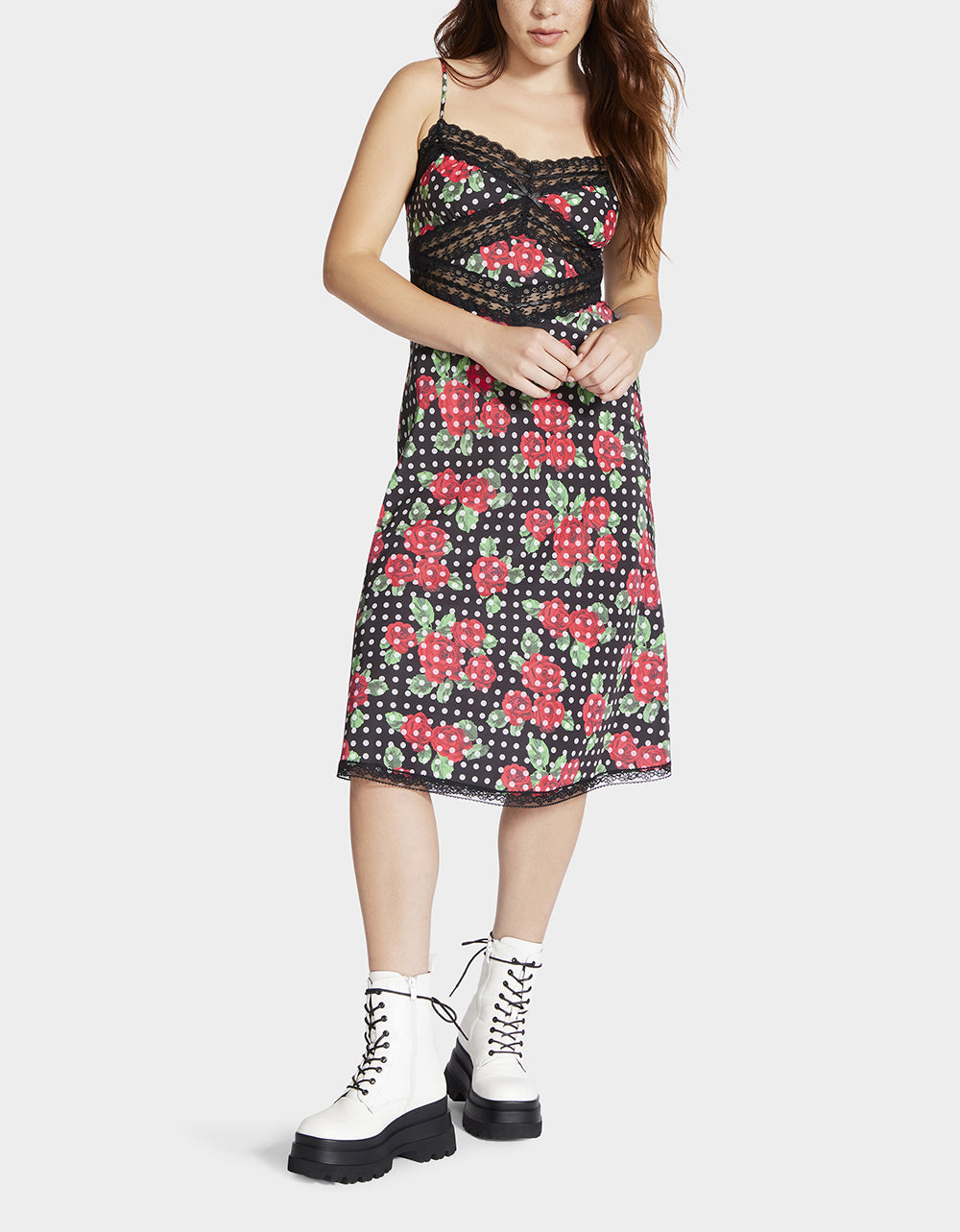 Betsey Johnson Bright Rose Ribbon Sleeveless Midi Dress