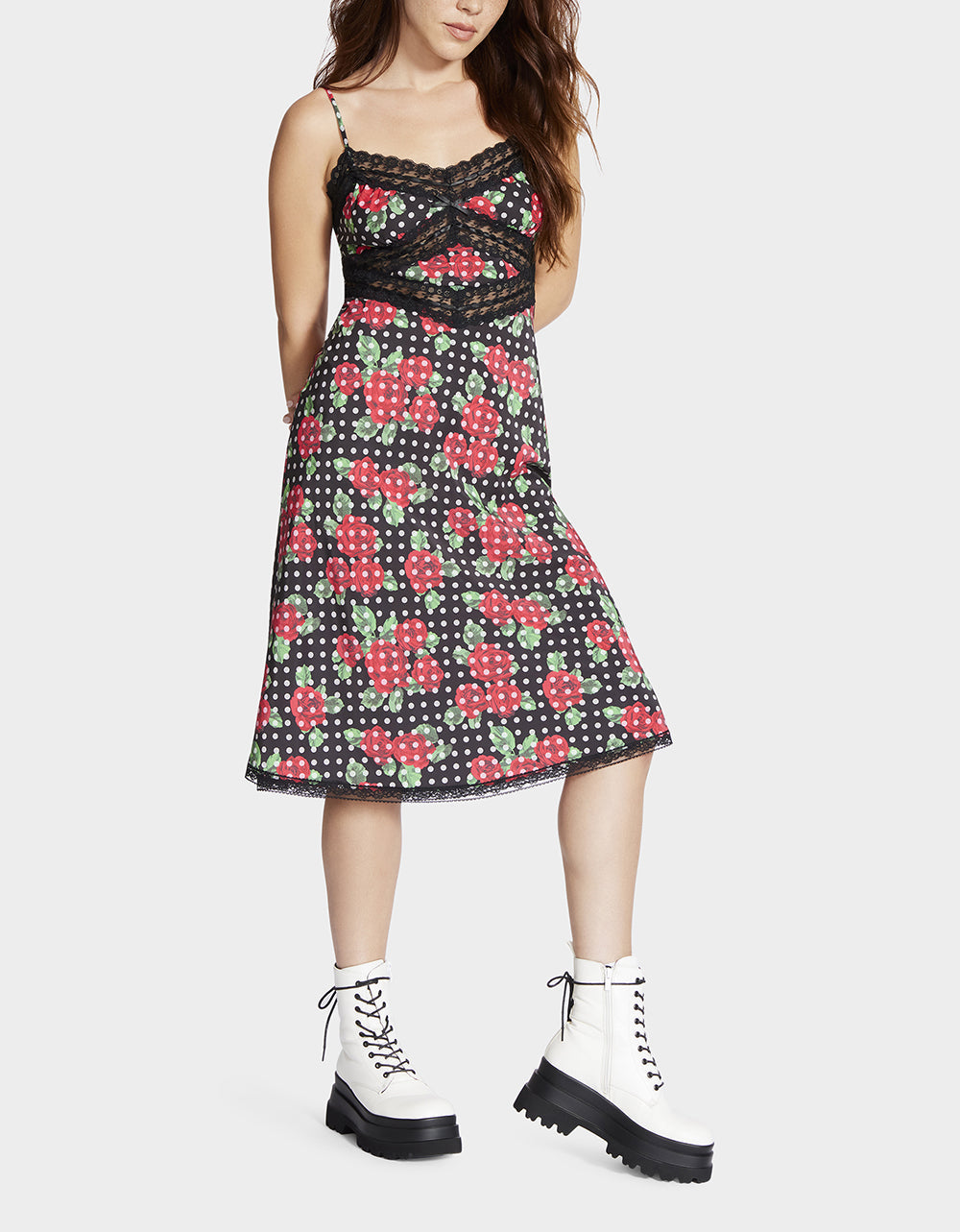 Betsey Johnson Bright Rose Ribbon Sleeveless Midi Dress