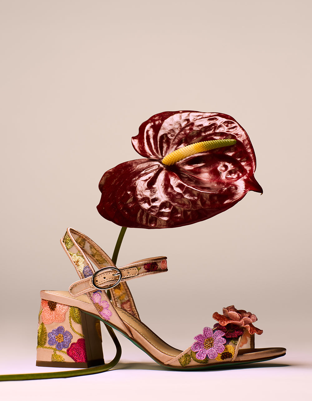 Betsey Johnson BLARE Nude Multi Floral Heels - 2.5 Inch Comfortable Pumps
