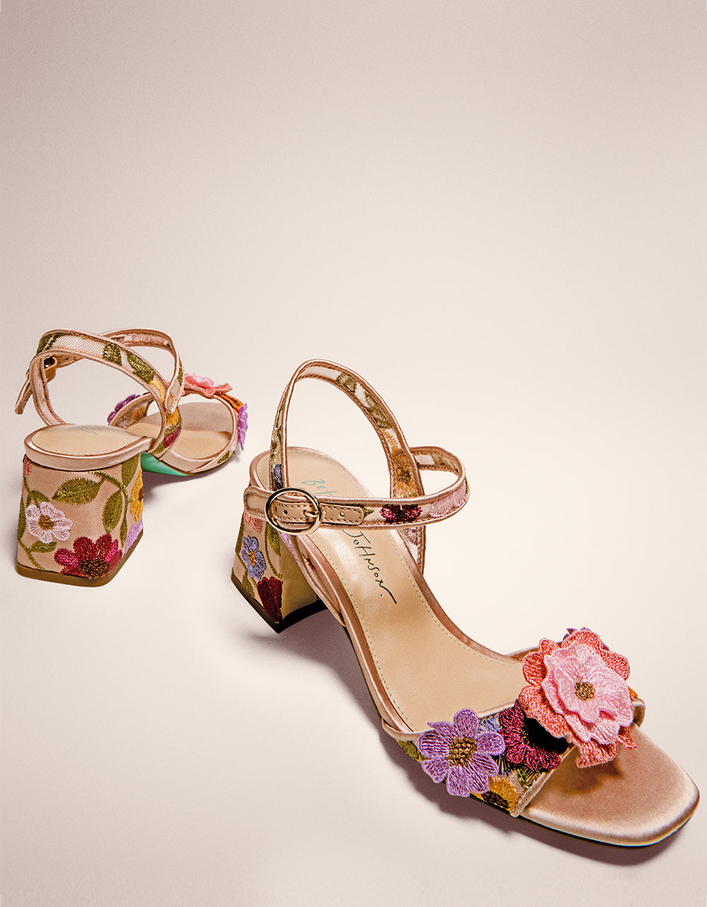 Betsey Johnson BLARE Nude Multi Floral Heels - 2.5 Inch Comfortable Pumps