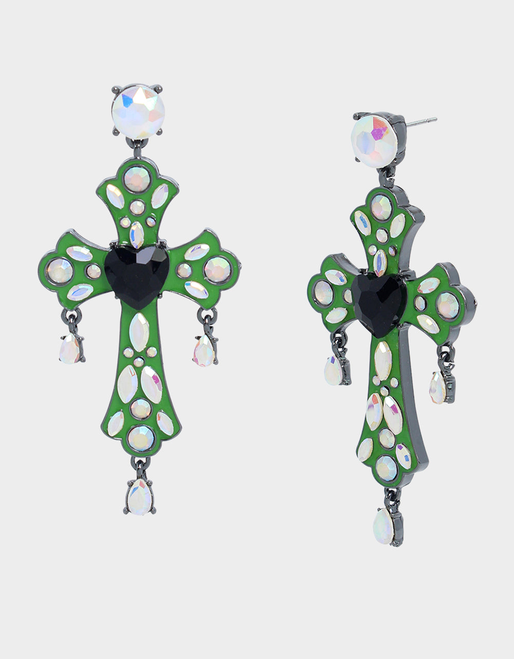 Glow in the Dark Green Stone Cross Drop Earrings – Betsey Johnson