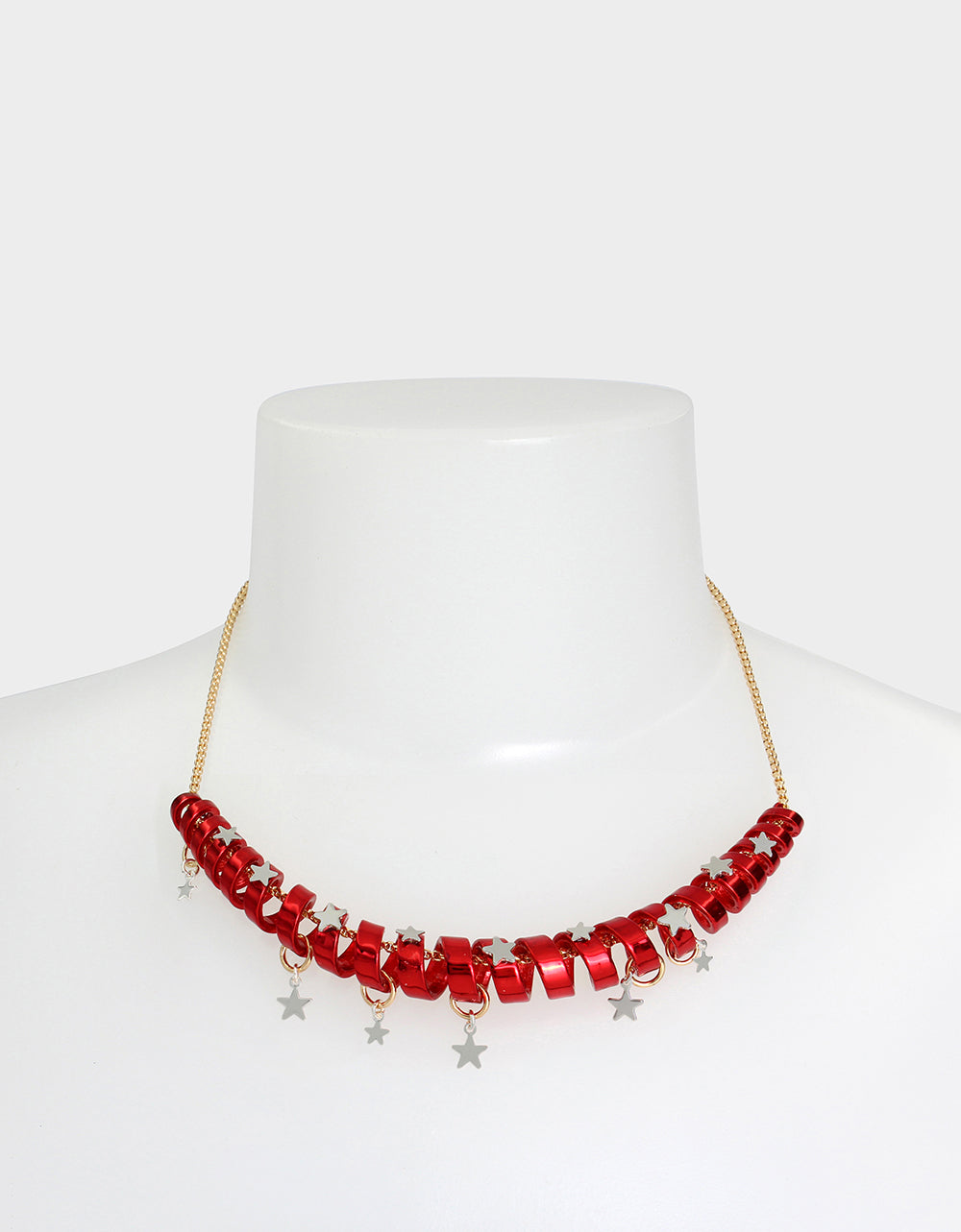 Betsey Johnson Red Holiday Coil Necklace with Starry Details