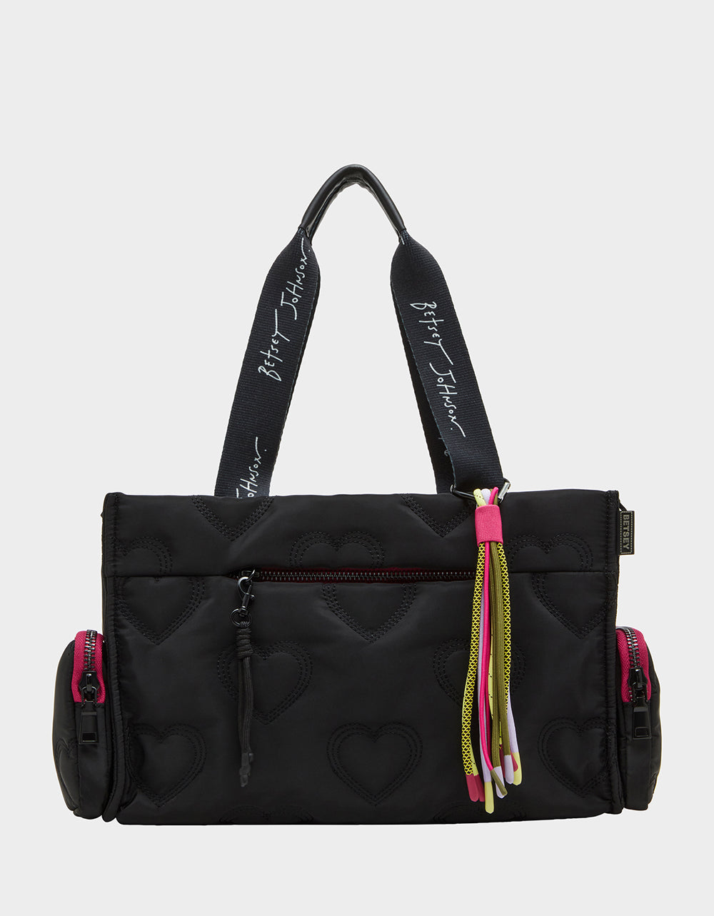 Betsey Johnson Black Quilted Heart Nylon Satchel Bag