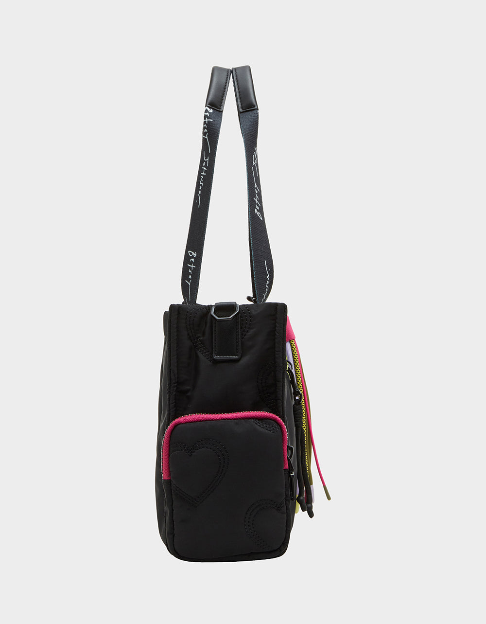 Betsey Johnson Black Quilted Heart Nylon Satchel Bag