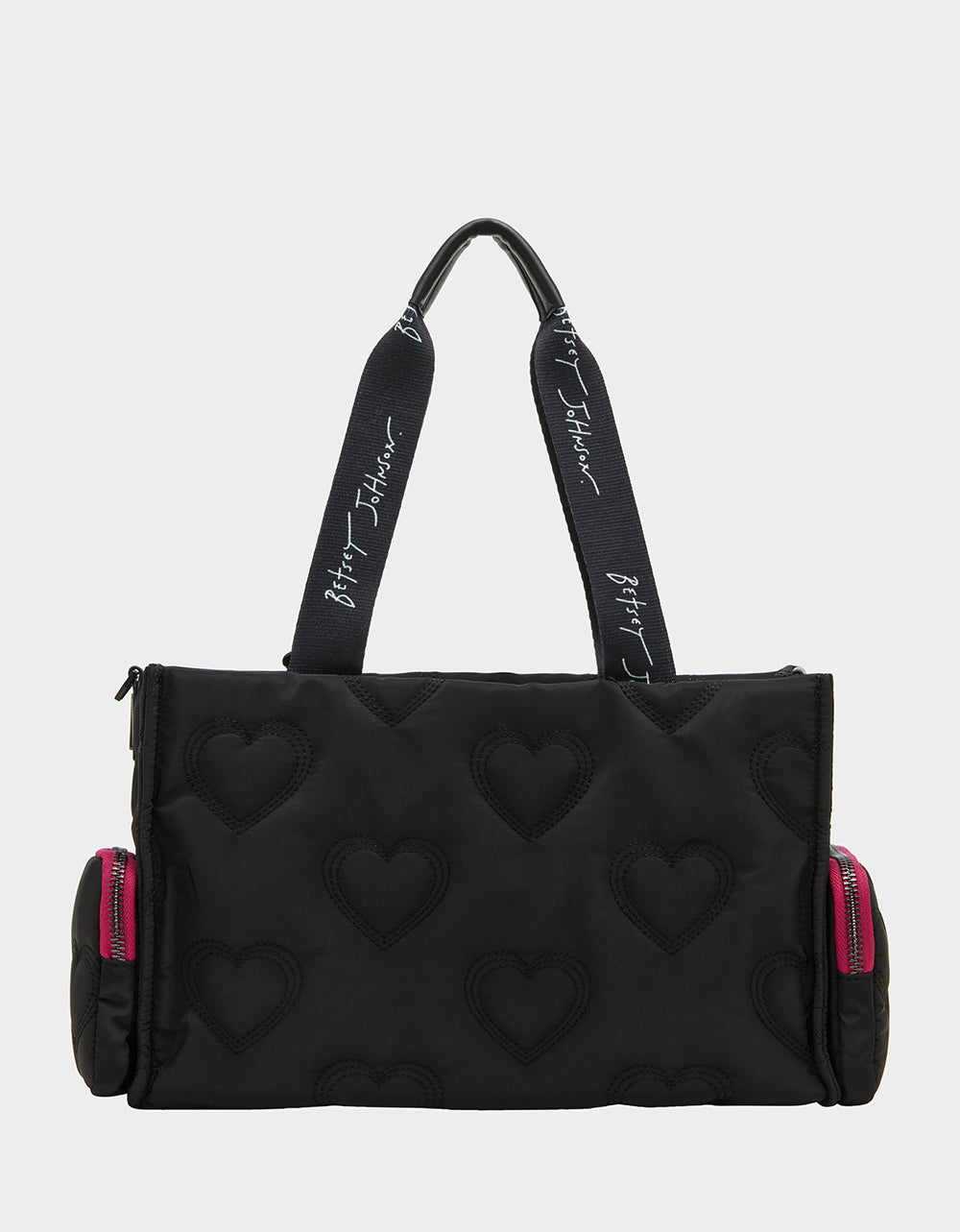 Betsey Johnson Black Quilted Heart Nylon Satchel Bag