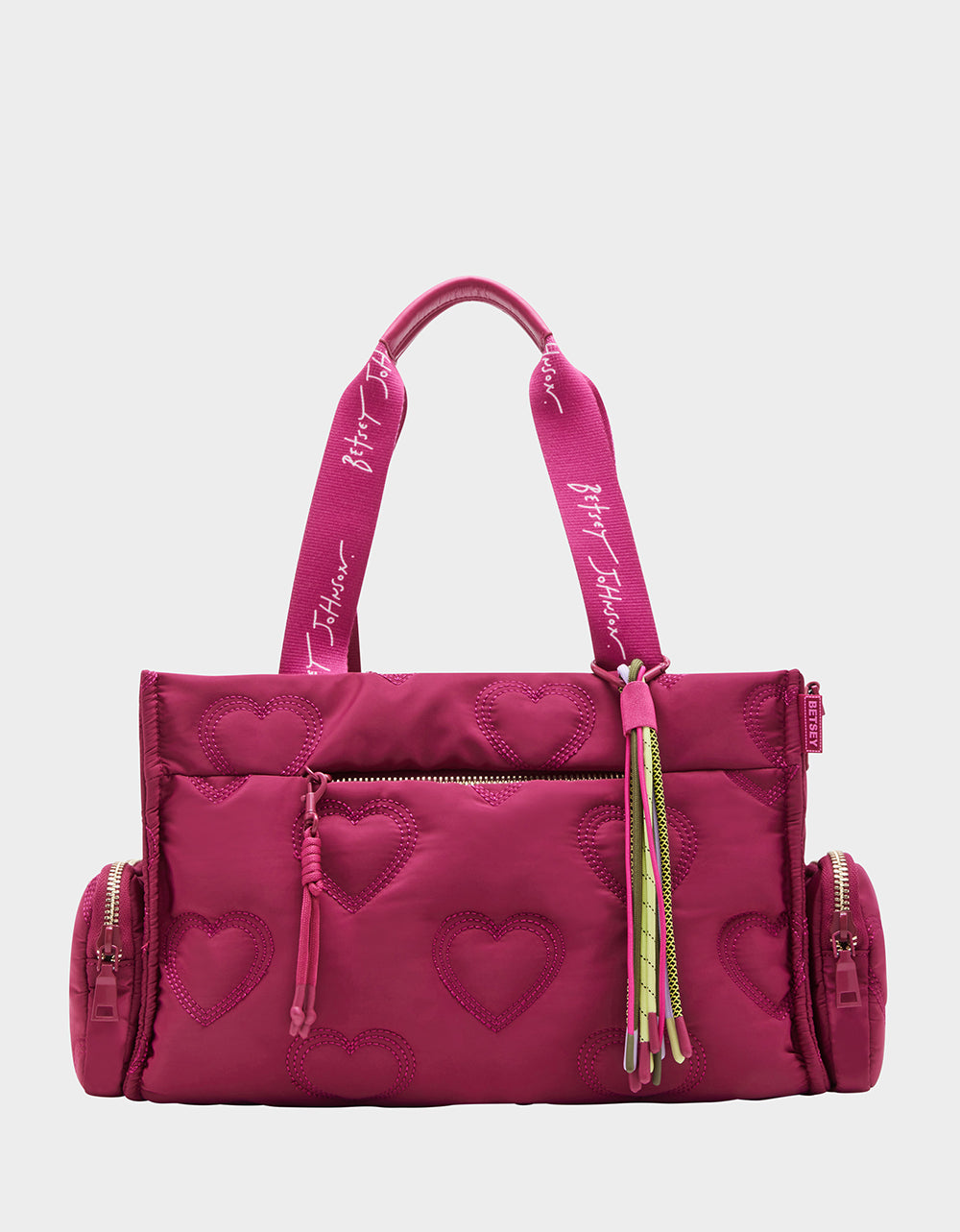 Pink Quilted Hearts Nylon Satchel Bag with Bungee Strap