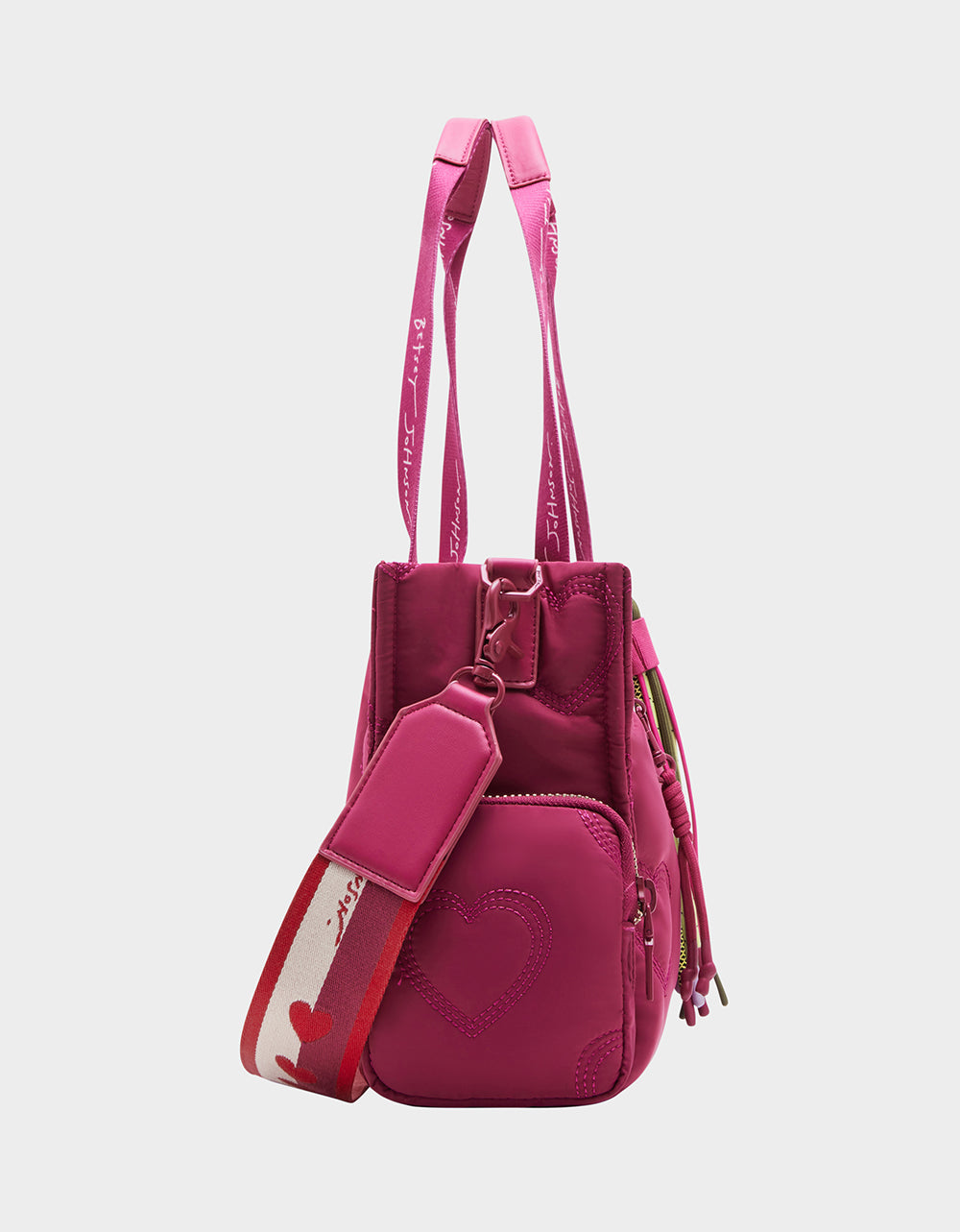 Pink Quilted Hearts Nylon Satchel Bag with Bungee Strap