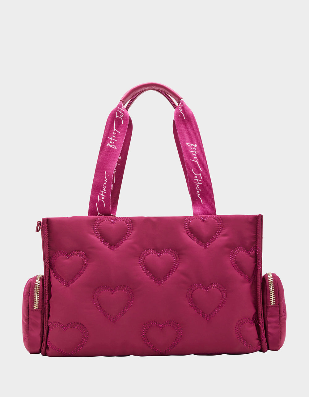 Pink Quilted Hearts Nylon Satchel Bag with Bungee Strap