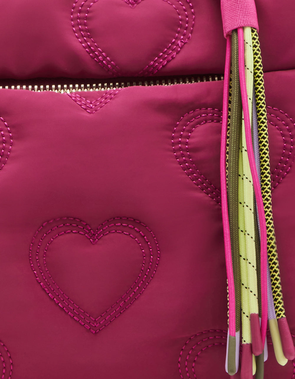Pink Quilted Hearts Nylon Satchel Bag with Bungee Strap