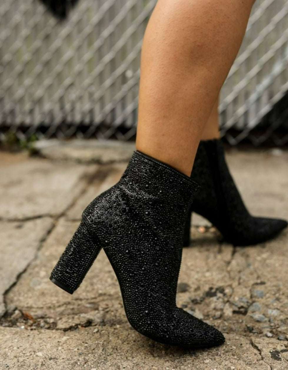 Betsey Johnson Cady Rhinestone Ankle Booties with Block Heel