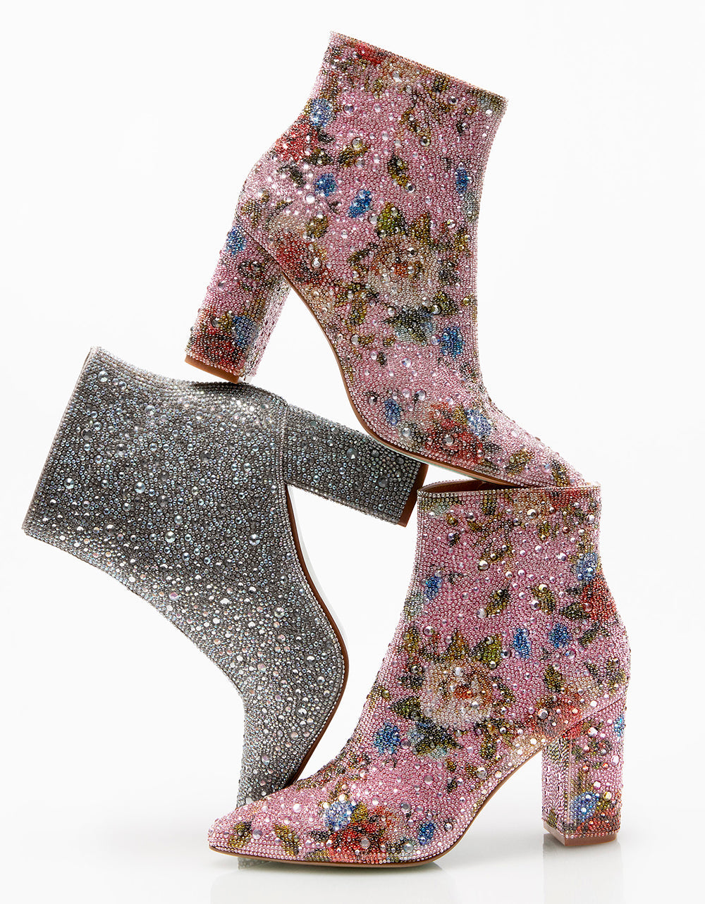 Betsey Johnson CADY Floral Rhinestone Booties with Block Heel