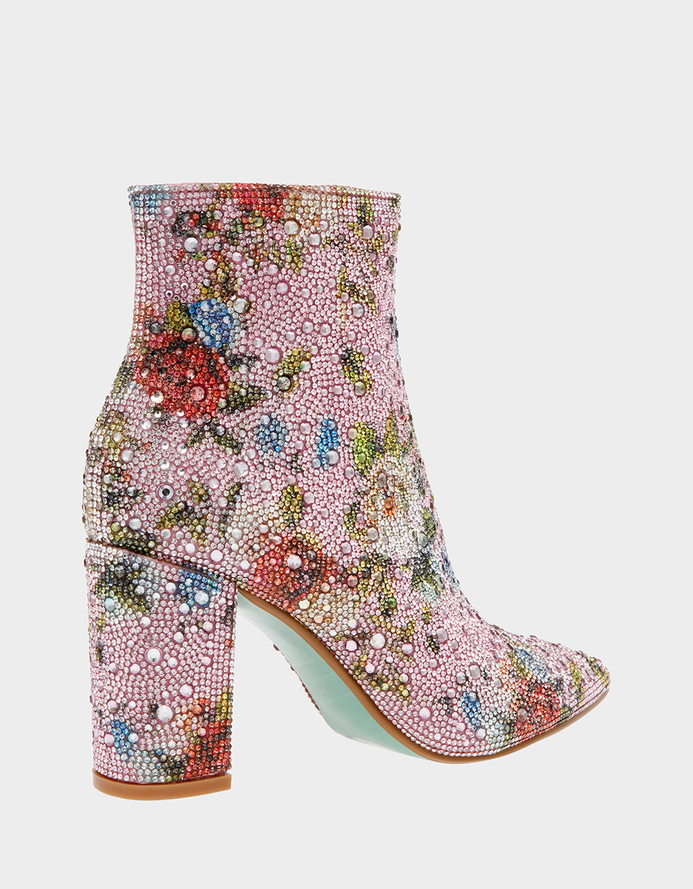 Betsey Johnson CADY Floral Rhinestone Booties with Block Heel