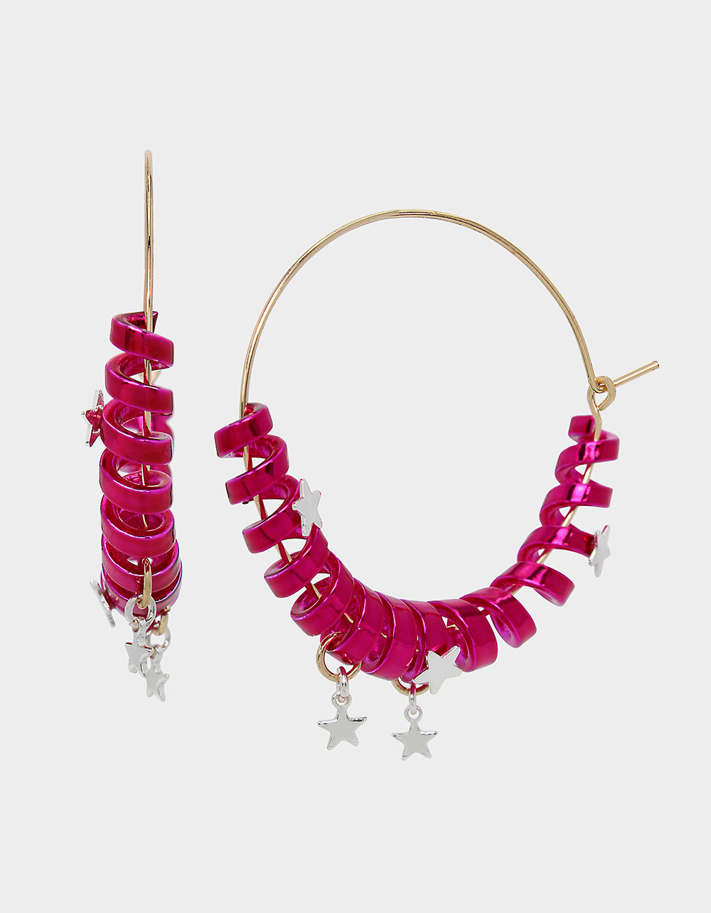 Betsey Johnson Pink Holiday Coil Hoop Earrings with Stars