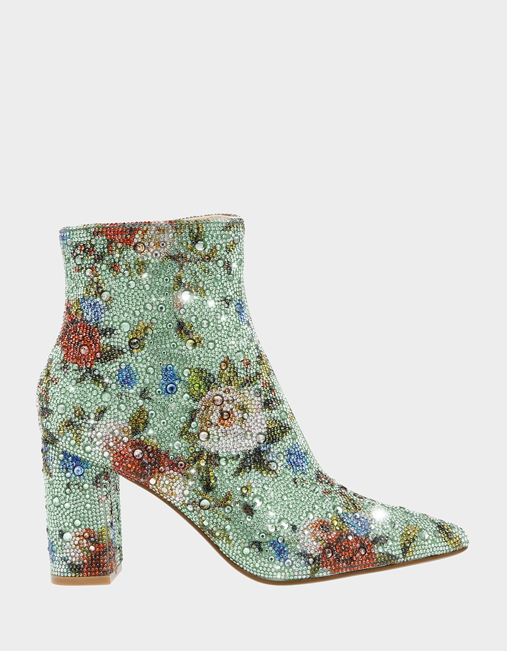 Betsey Johnson CADY Floral Rhinestone Ankle Booties with Block Heel
