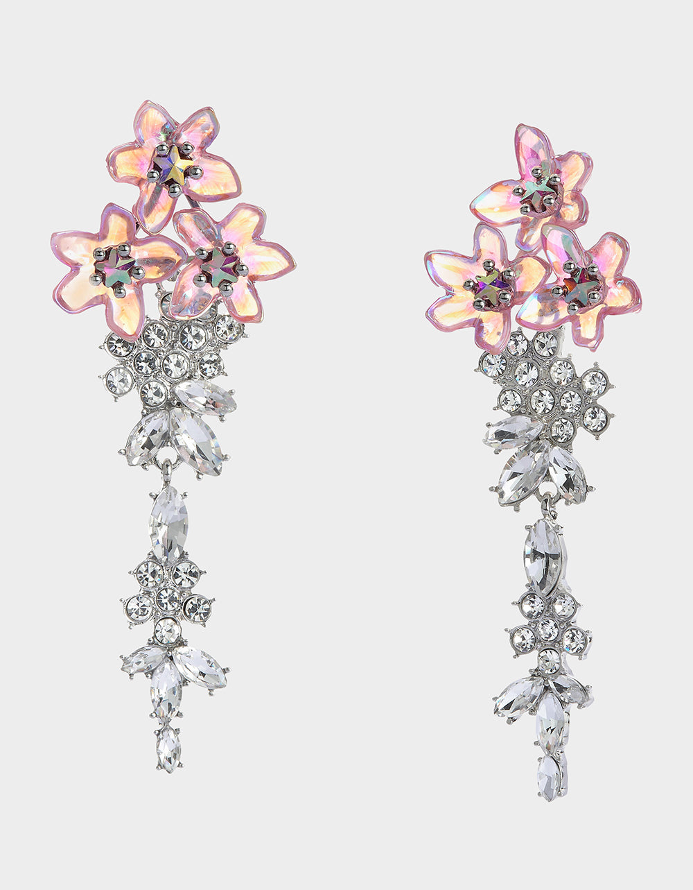 Lavender Floral Chandelier Earrings with Crystal Drops
