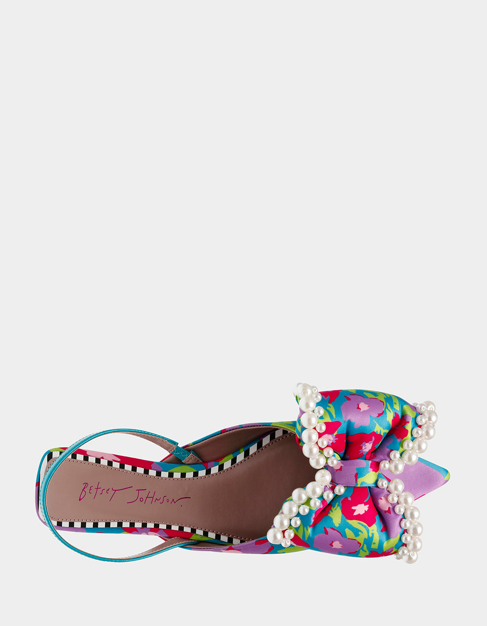 Betsey Johnson Camilo Green Multi Floral Bow Slingback Flats