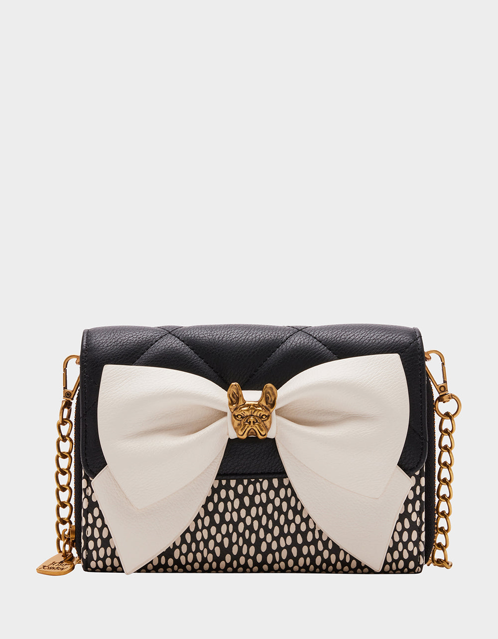 Betsey Johnson Bulldog Bow Wallet on Chain - Black & White Convertible Crossbody