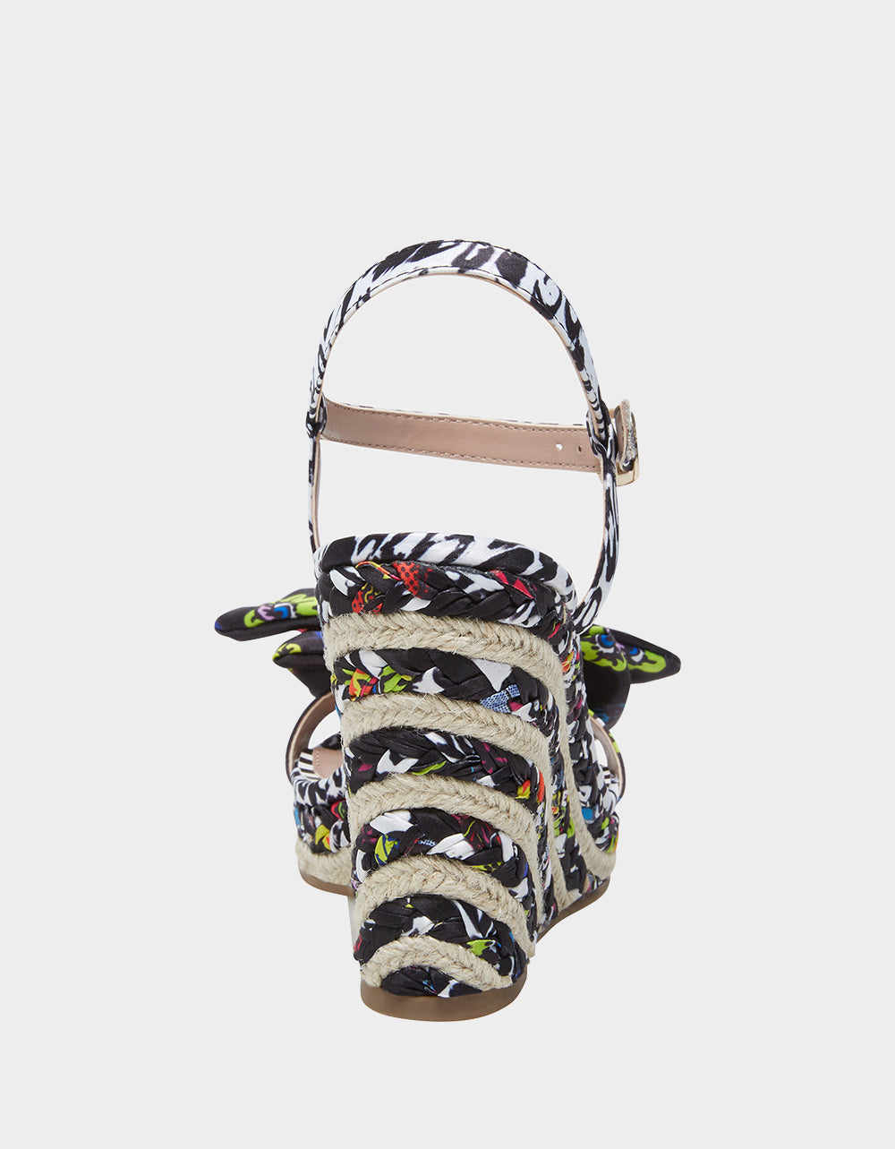 RE:LUV Carie Black Multi Wedge Sandals with Ankle Strap & Bow