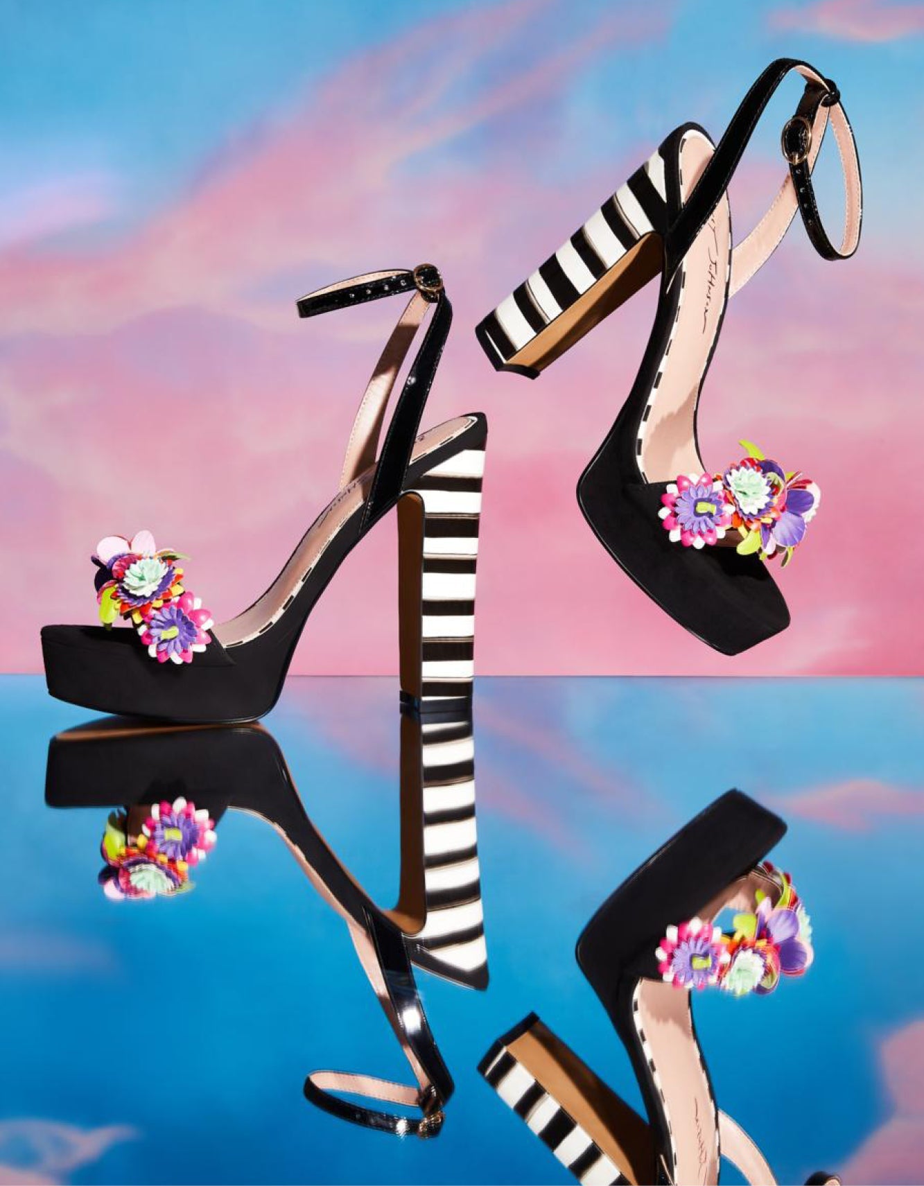 Floral Strap Platform Heels - RE:LUV CARRA-BJ Black Multi