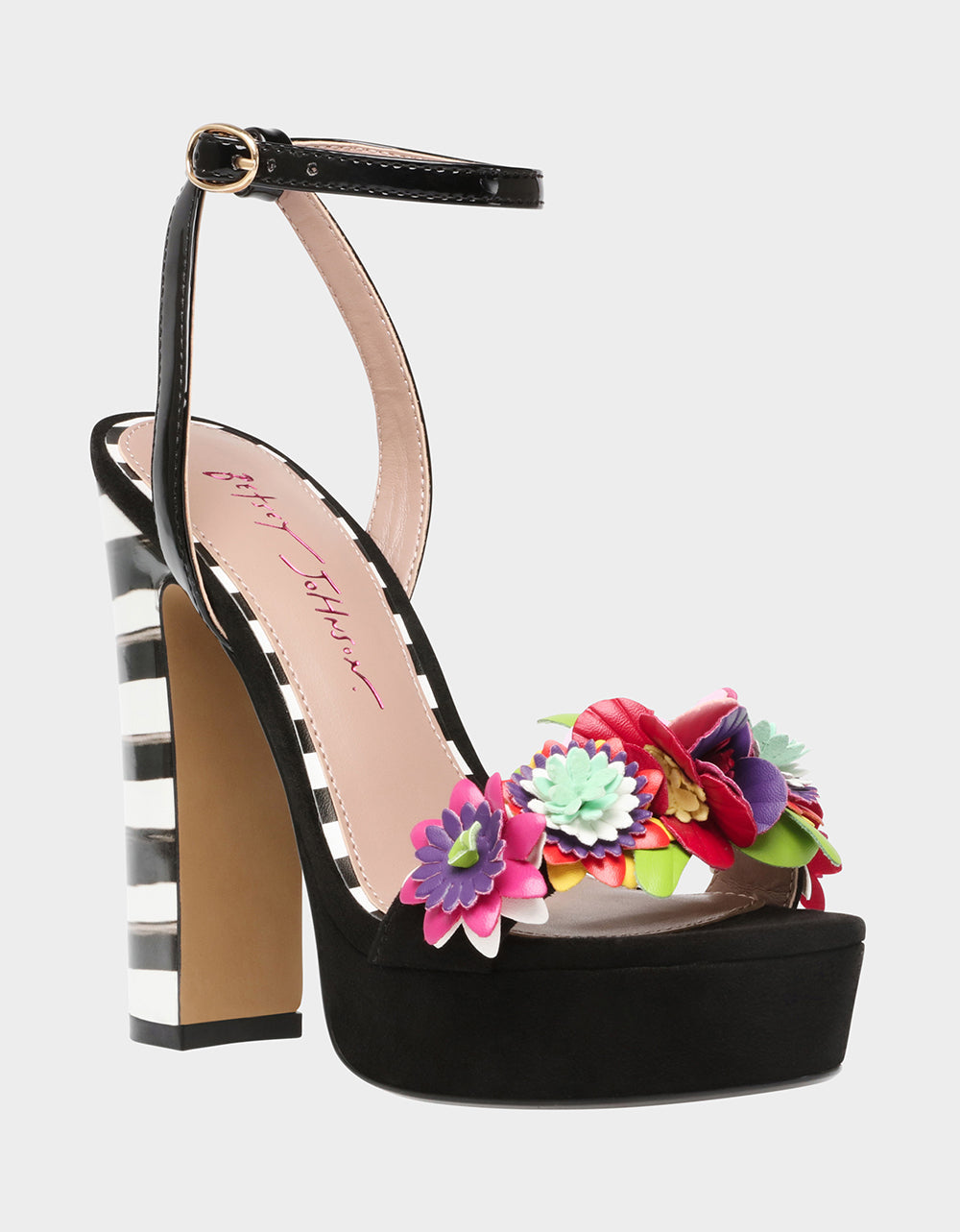 Floral Strap Platform Heels - RE:LUV CARRA-BJ Black Multi