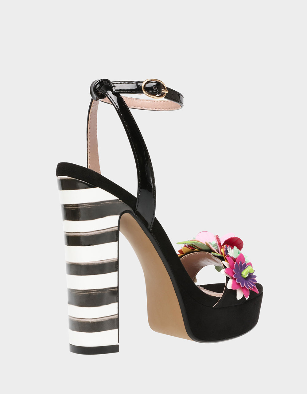 Floral Strap Platform Heels - RE:LUV CARRA-BJ Black Multi