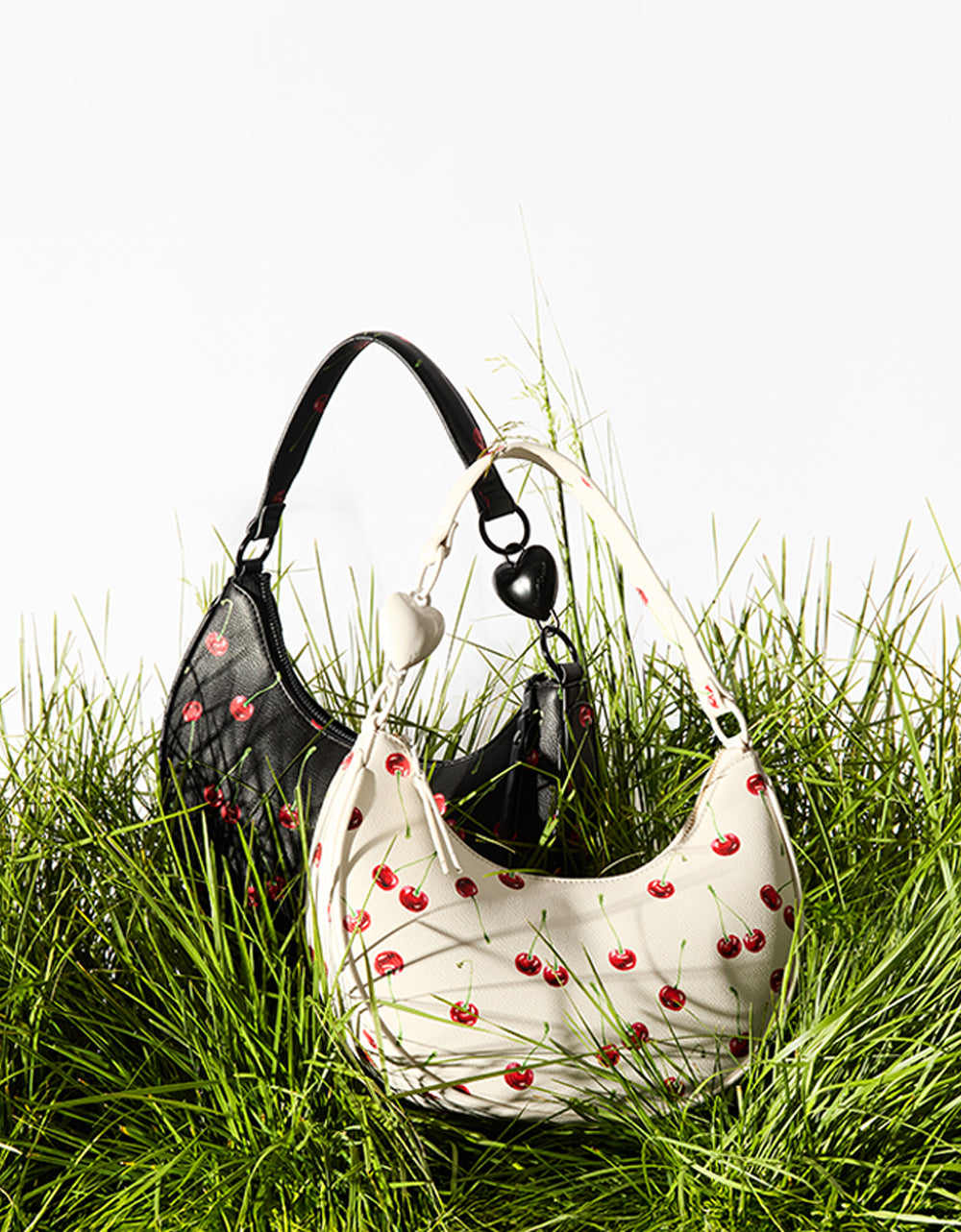 Betsey Johnson Cherry Print Shoulder Bag with Heart Strap